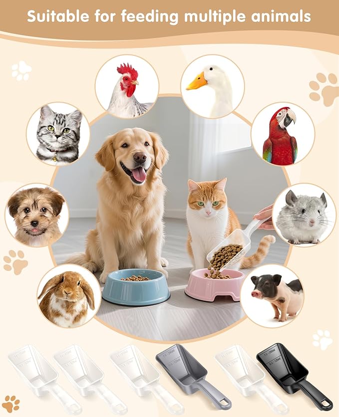 2-Pack Dog Food Scoop 1 Cup, Plastic Pet Food Measuring Scoop With Measuring Lines (1/2 & 1 Cup Markings) for Dogs, Cats, Fish, Bird(Black and Transparent(Black