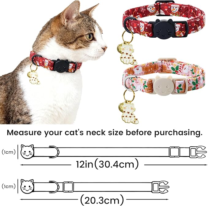 Elegant little tail 2 Pack Cat Collar- Christmas Cat Collars Breakaway with Bell Pendant Wedding Kitten Boy Girl Safety Adjustable 7-12 Inch Collar for Small Cats Puppy