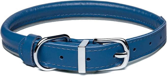 OOPSDOGGY Rolled Leather Dog Collar Reflective Roll Collars for Small Medium Large Dogs Puppy (Dark Blue, M, 12''- 15'')