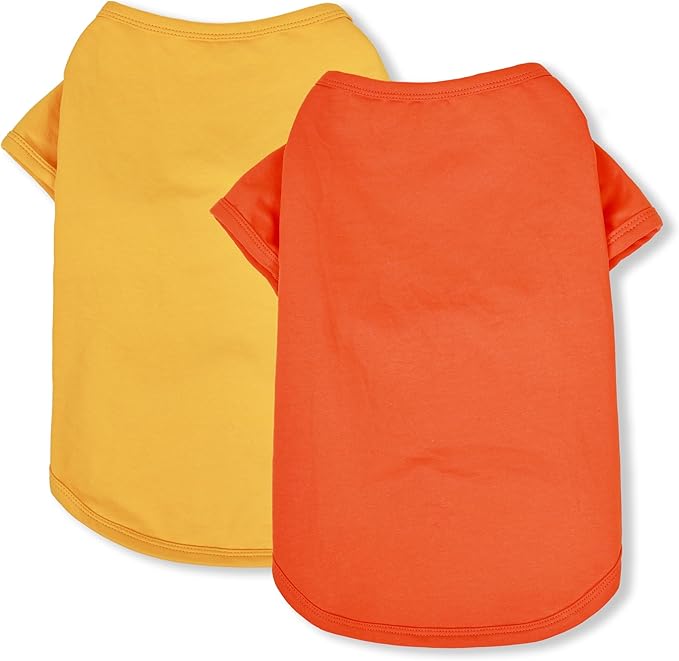 Koneseve Dog Shirts Breathable Cotton Dog Clothes Stretchy T-Shirt for Small Medium Large Dogs Cat Shirt Soft Puppy Outfit Kitten Apparel Pet Pullover Tee Blank Sweatshirt 2-Pack Yellow & Orange M