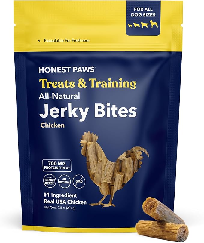Honest Paws Dog Jerky Treats - All-Natural Jerky Dog Treats for Training Pets - Human Grade Bites - Real USA Chicken