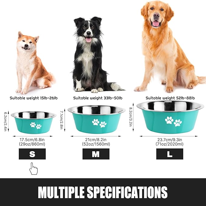Stainless Steel Dog Bowls, Nonslip Rubber Bottom No Spill Proof Skid Metal Insulated Dog Bowls for Large Medium Small Breed Dogs (Green, 3.6 Cups/29 OZ)