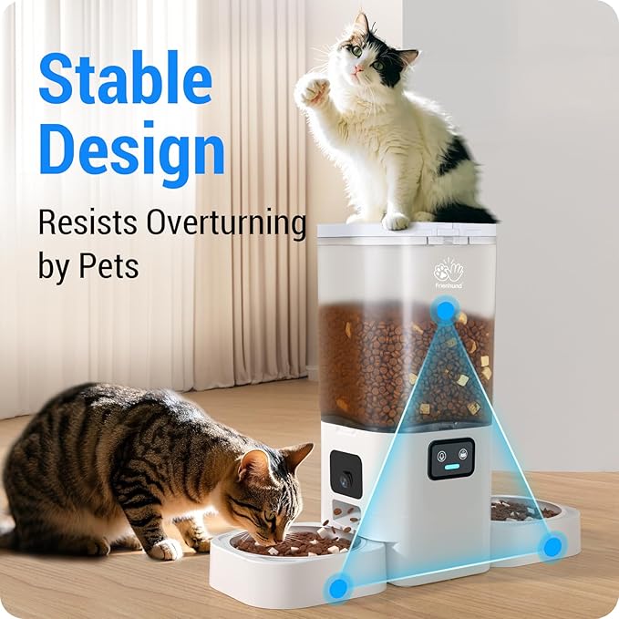 Automatic Cat Feeder with Two HD Camera for 2 Cats: 7L Automatic Dog Feeder with Night Vision & Slow Feed, 5G WiFi Auto Cat Food Dispenser for Multiple Pet, Detachable for Cleaning - 29 Cup