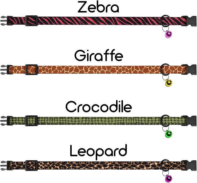 4PCS Breakaway Cat Collars with Bell - Cute Soft Adjustable Safety Kitten Collars 4-Pack - Nylon Pet Collars Nature Tribal Striped Floral Space Aztec Flowers Print (Animal Print)