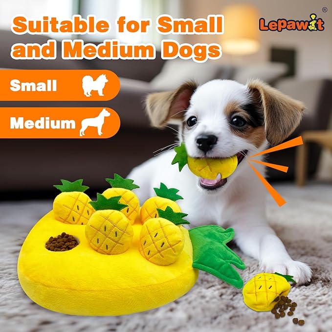 Hide and Seek Dog Toys, Squeaky Interactive Puzzle Dog Toys for Boredom and Stimulation, Dog Enrichment Toys for Small and Medium Dogs (Pineapples, Pack of 7)