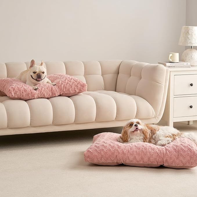 EHEYCIGA Reversible Dog Crate Bed Washable, Comfort Fluffy Plush Dog Kennel Pad for Gaint Dogs, Deluxe Machine Washable XXL Pet Sleeping Mats, 47" x 29"x 4", Pink