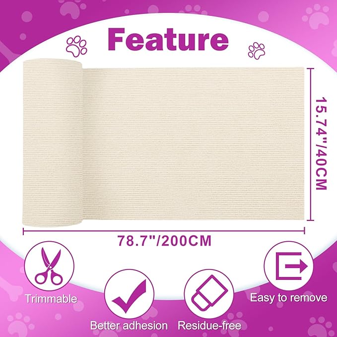 Anti Cat Scratch Couch Furniture Protector, 78.7x15.8 Wall Corner Scratcher Pads Mat, DIY Climbing Scratching Carpet Post Board Replacement