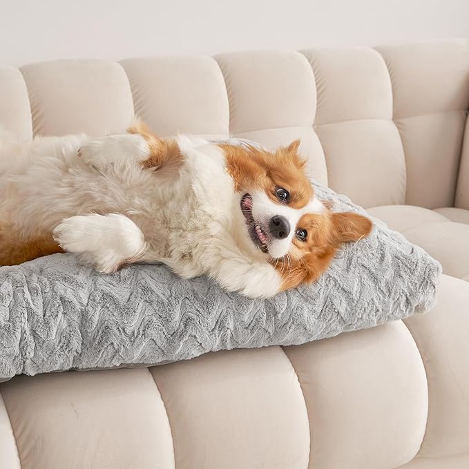 EHEYCIGA Reversible Dog Crate Bed Washable, Comfort Fluffy Plush Dog Kennel Pad for Large Dogs and Cats, Deluxe Machine Washable Pet Sleeping Mats, 35" x 23"x 3.5", Grey