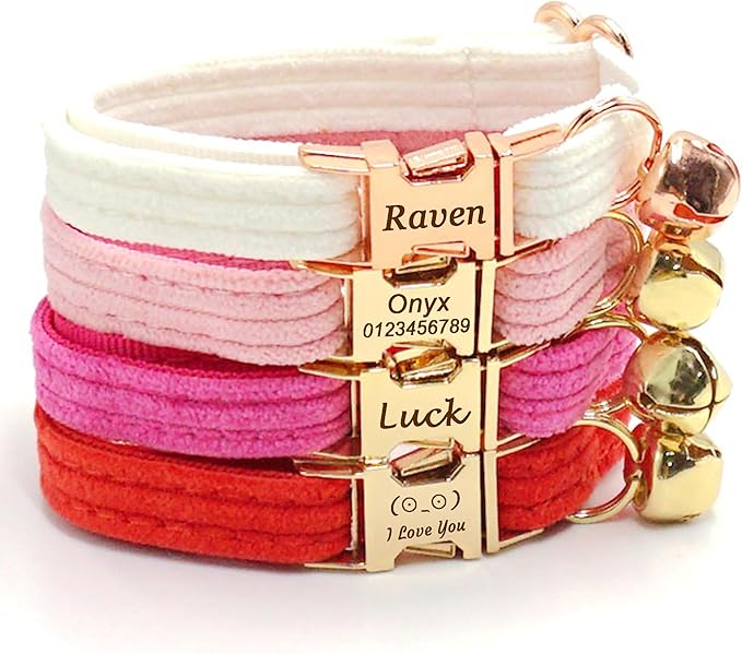 Cute Custom Cat Collar with Bells & Name Tag, Personalized Cat Collars for Girl & Boy Cats, Kitten Collar with Bell (Black-Striped)