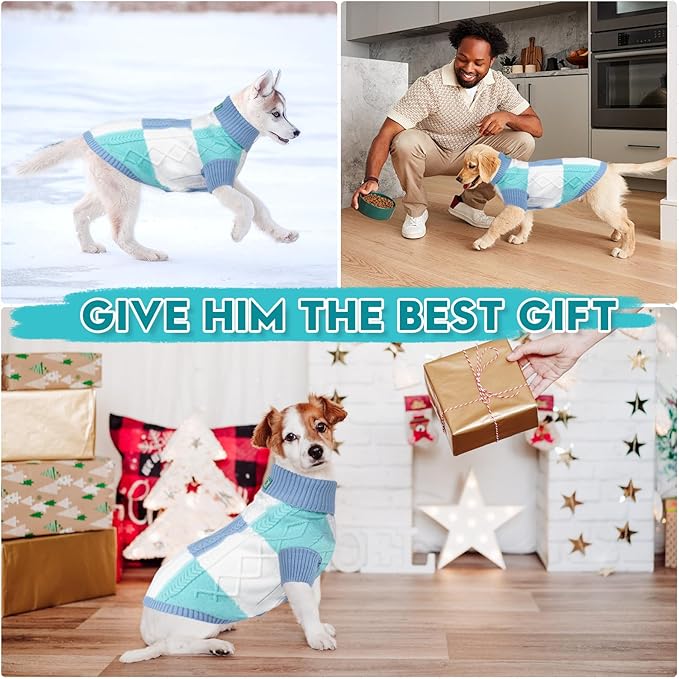 Turtleneck Pet Sweaters for Dogs Boys or Girls,Color Inlay and Moving Needle Pattern Dog Sweater,Pet Clothes,Dog Sweaters,Suitable for Various Breeds Dogs or Sizes (Blue Group,S)