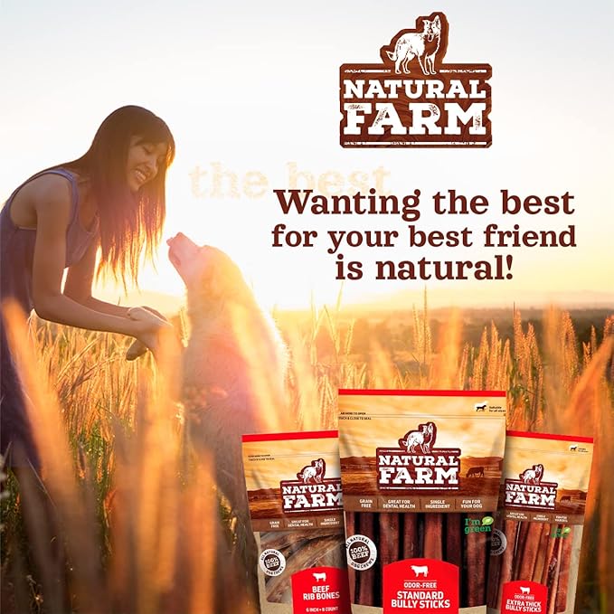 Natural Farm Odor-Free Super Braided Collagen Dog Chews (12-Inch, 5-Pack) First Ever Real Bull Sticks Alternative: 100% Natural Angus Hide Collagen Treats - More Protein, More Chew Time for All Dogs