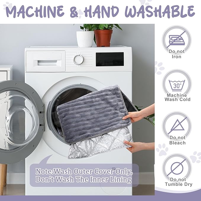 Nuanchu 4 Pack Self Warming Cat Bed Self Heating Dog Cat Pad 24"x18" Dog Crate Mat Extra Warm Thermal Pet Pad for Indoor Outdoor Pets Houses with Removable Washable Cover Non Slip(Grey)