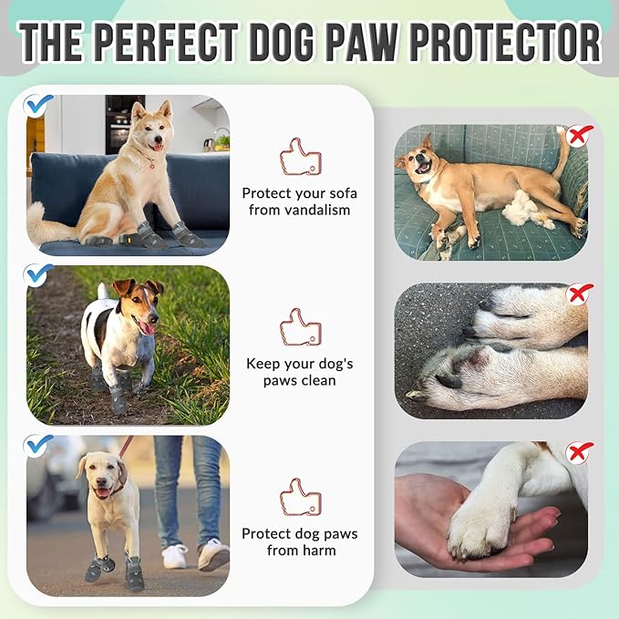 SlowTon Dog Shoes for Large Small Medium Dogs - Breathable Dog Boots for Summer Hot Pavement, Paw Protector for Outdoor Walking Winter Snow, Anti-Slip Rubber Dog Booties for Hard Floor (GY, 3)