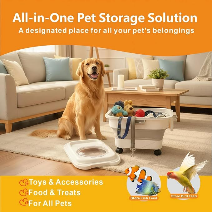 25–28 Lbs Airtight Collapsible Dog Food Storage Container with Wheels & Scoop – Foldable Pet Food Storage Container for Dog & Cat Food, Animal Food Storage, Dog Good Storage Container