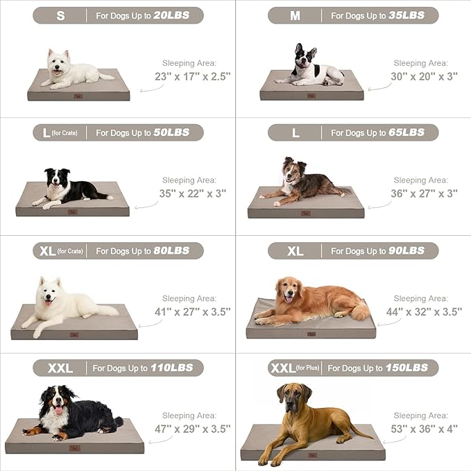 Outdoor Extra Large Dog Crate Bed, XXL Waterproof Dog Bed for Giant Breeds Dogs, 47x29 Inch Orthopedic Egg Crate Foam Pet Mat with Removable Cooling Cover, Khaki