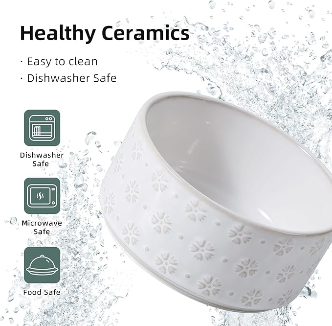 6.1inch Ceramic Raised Double Bowls Set with Acacia Wood Stand, 2 Heights Elevated, Food & Water Bowls for Small Breed Dogs, Weighted Dog Dishes, Pet Bowl(27oz, Arctic White)