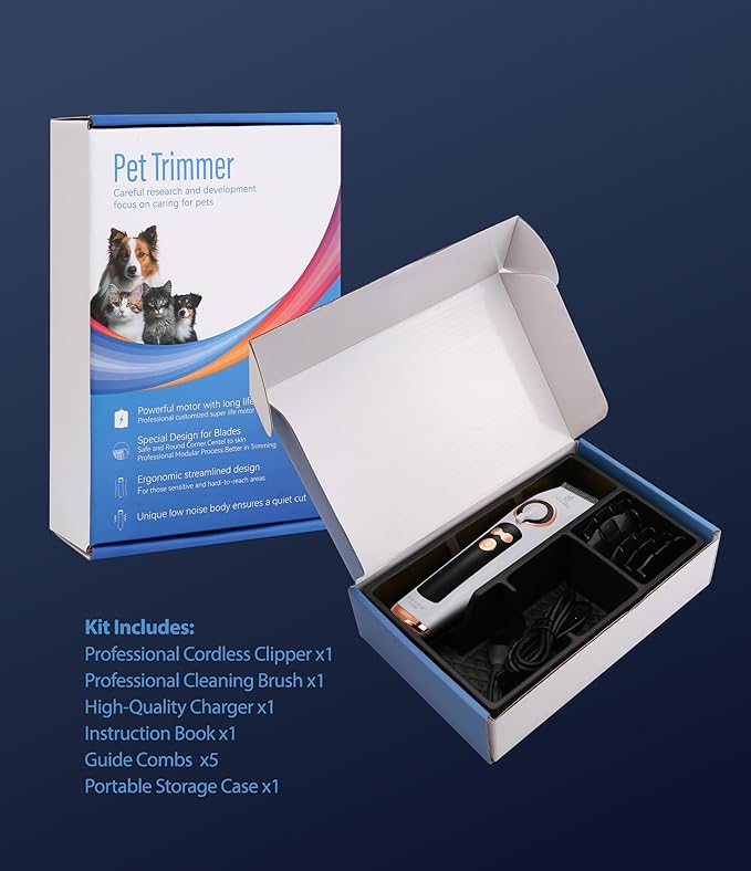 Professional Dog Grooming Clippers with 12H Runtime & Replaceable 440C Blade, 3-Speed Low Noise Electric Dog Shaver for Thick, Matted, Curly Hair, Cordless Clipper for Groomer & Home Use, White