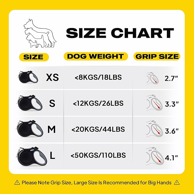 Fida Retractable Dog Leash Large Breed, Heavy Duty 16 ft Dog Walking Leash, up to 110 lbs, 360° Tangle Free, Black