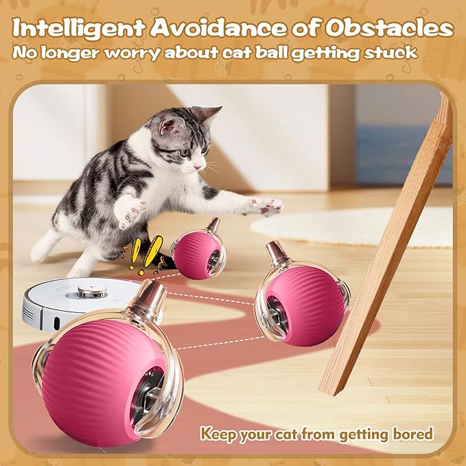 luseyfj Interactive Cat Ball Toys for Indoor Cats, Peppy Pet Ball, 2025 Upgraded Automatic Kitten Toy for Bored Indoor Adult Cat, 360°Smart Rolling Toy (Pink)