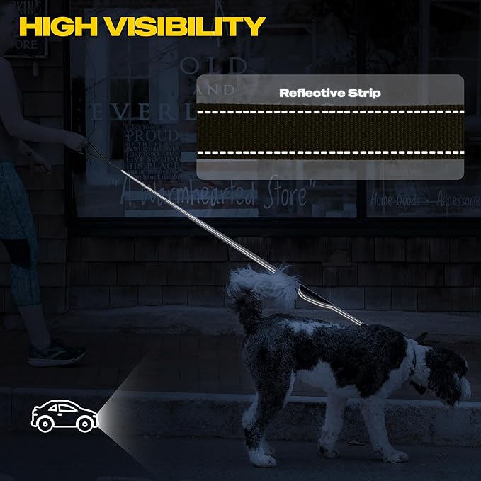 Fida 4 FT Heavy Duty Dog Leash with 2 Comfortable Padded Handles, Traffic Handle & Advanced Easy Snap Hook, Reflective Walking Lead for Large, Medium & Small Breed Dogs, Brown