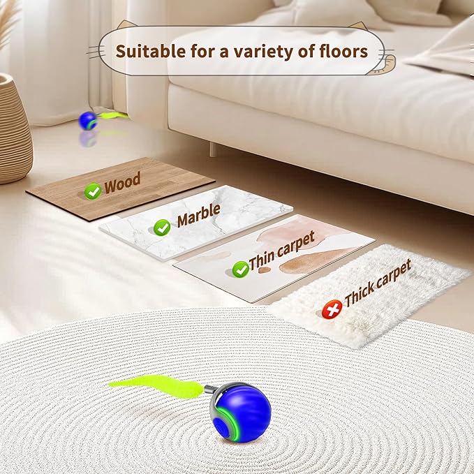 Interactive Cat Toy Ball-Motion-Activated Rolling Toy with 2 Feather Tails, 2 Speeds, USB Rechargeable, Smart Indoor Cat Toys to Keep Cats Active, Happy and Entertained (Blue)