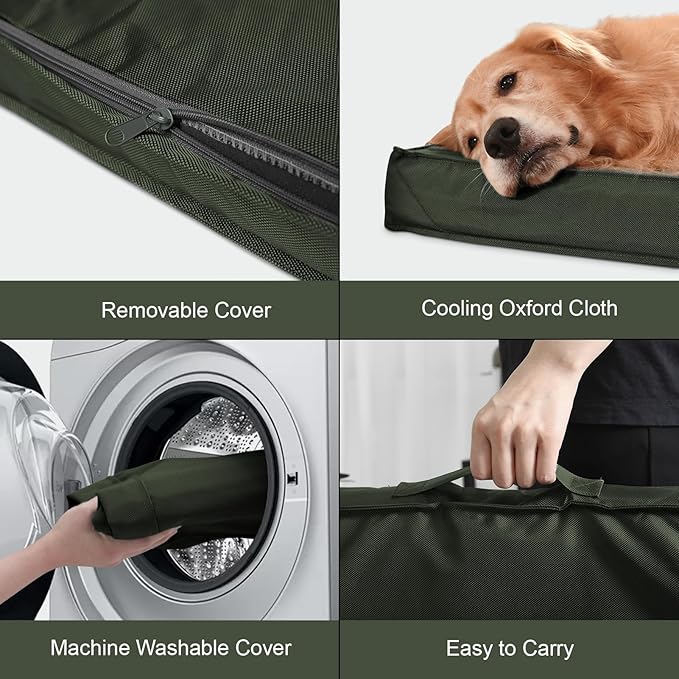 Outdoor Dog Bed for Medium Dogs, Waterproof Dog Crate Mat Orthopedic Egg Crate Foam Pet Bed with Washable Removable Oxford Cover, Dark Green