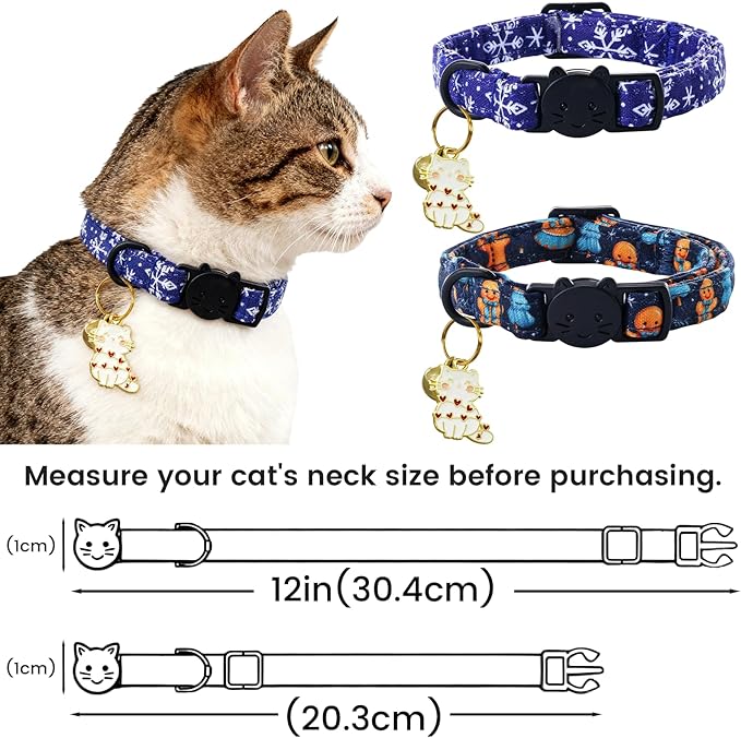Elegant little tail 2 Pack Cat Collar- Christmas Cat Collars Breakaway with Bell Pendant Wedding Kitten Boy Girl Safety Adjustable 7-12 Inch Collar for Small Cats Puppy