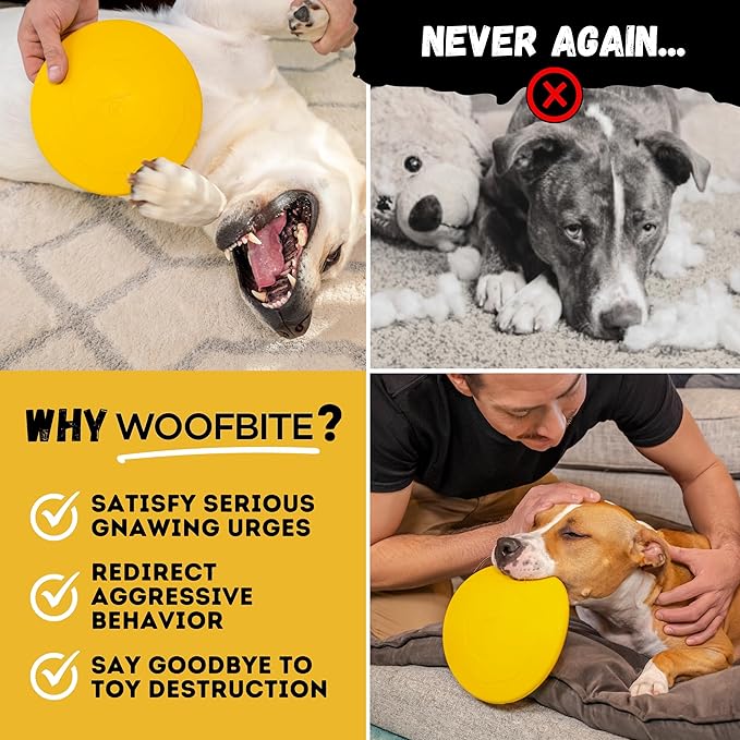 "Indestructible Dog Disc - Lifetime Replacement - Medium & Large Breed - Ultra Durable for Aggressive Chewers - Tough & Strong, Heavy Duty Natural Rubber Toy - Fetch, Tug, & Chew - 8in
