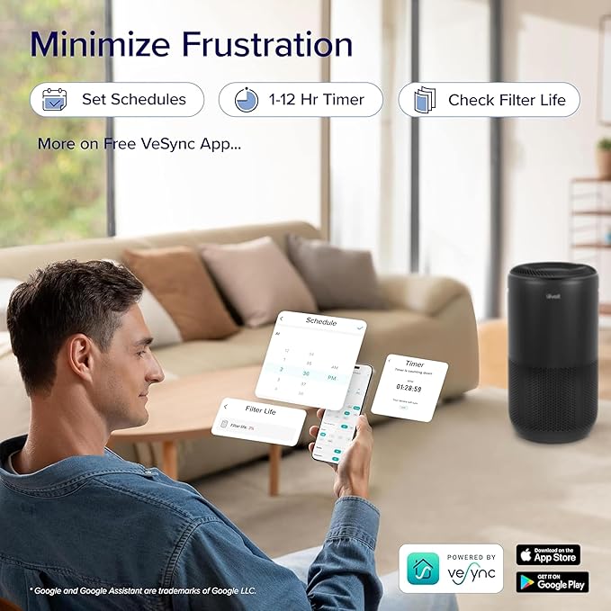 LEVOIT Air Purifiers for Home Large Room Up to 1733 Ftยฒ With HEPA Sleep Mode, AHAM VERIFIDE, Auto Mode, Air Quality Monitor, Smart WiFi, 3-in-1 Filter For Pet Allergy, Smoke, Dust, Core 400S-P, Black