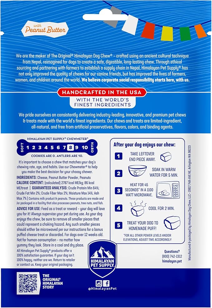 Himalayan Chew Original Yak Cheese Chew, Peanut Butter, 3 Small Sticks, 3.3 Oz, Gluten Free, Healthy Treats, Grain & Lactose Free 100% Natural, Long Lasting Chews for s Under 15 lbs