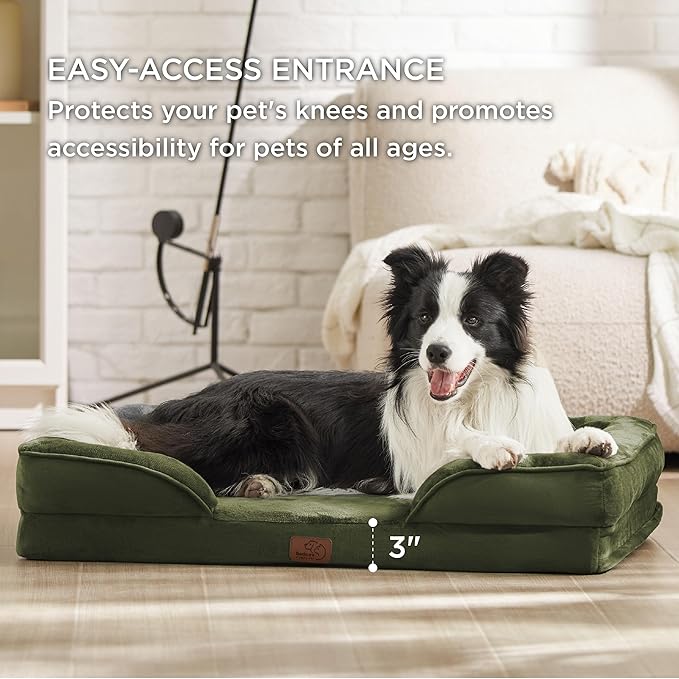 Bedsure Orthopedic Dog Beds Large Sized Dog - Washable Large Dog Cat Bed Waterproof, Comfort Dogs Couch Sofa with Washable Removable Cover, Pet Bed with Nonskid Bottom, Moss Green, 35"