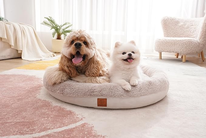 Round Donut Dog Bed – Luxury Orthopedic Dog Beds with Memory Foam – Calming Bolster Pet Bed, Water-Resistant, Washable Plush Cover, Zipper – Small, Medium, Large Dogs & Cats (31 Inches)