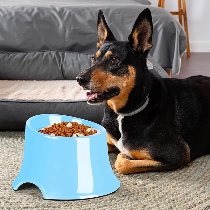 Tilted Elevated Dog Bowls Non-Slip & Non-Spill Pet Feeder with Elevated Detachable Melamine Stand, High Capacity Tilted Dog Bowl for Medium Small Size Dogs M/2 Cup Sky Blue