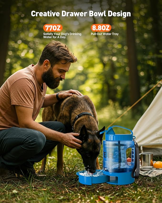 Portable Dog Water Bottle Bowl - 77 oz Travel Water Bowl Dispenser for Dogs Leak Proof, Suitable for Large Pet Drinking, A Must Have for Outdoor, Camping, Walking, Beach, Hunting Other Scenes (Blue)
