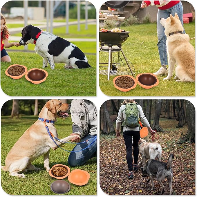 Portable Dog Bowls Travel Pet Bowls Food and Water Feeder, Pet Cats Puppies Feeding Watering Dish for Walking, Parking, Traveling, Camping (Orange)