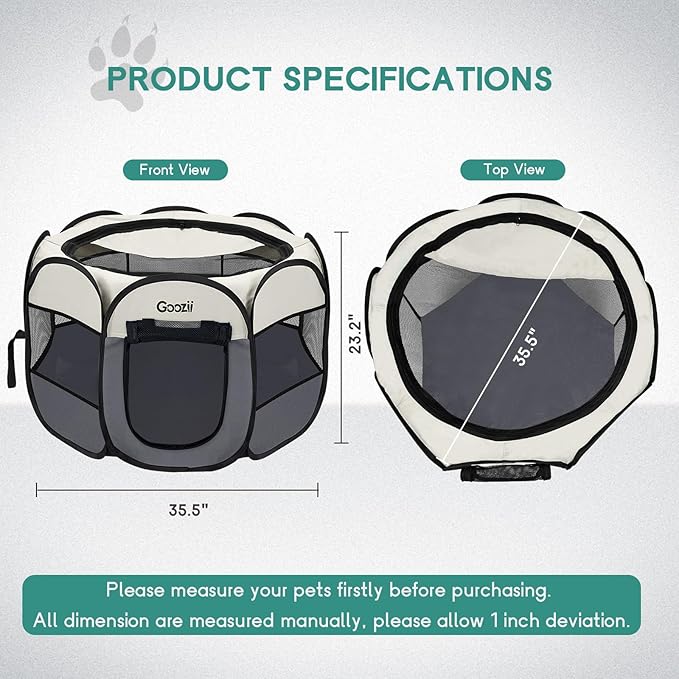 Pet Cat Playpen for Indoor Cats Enclosed, Puppy Dog Play Pen for Outdoor Travel Camping (Large Size, Beige & Dark Grey)