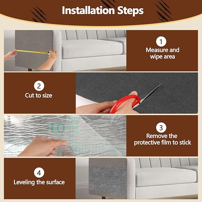 Cat Scratch Furniture Protector, 78.7"x15.8" Self Adhesive Cat Scratch Mat Pad,Cut to Fit DIY Replacement Carpet for Tree,Wall,Bed,Door, Couch Protector (Dark Grey)