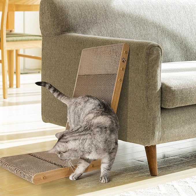 2-Pack Cardboard Cat Scratcher, 105° Tilt Angle Cat Scratching Board, 23.60 Inch L-Shape Cat Scratch Pads with Built-in Catnip Toy Balls, Cat Scratchers for Indoor Cats