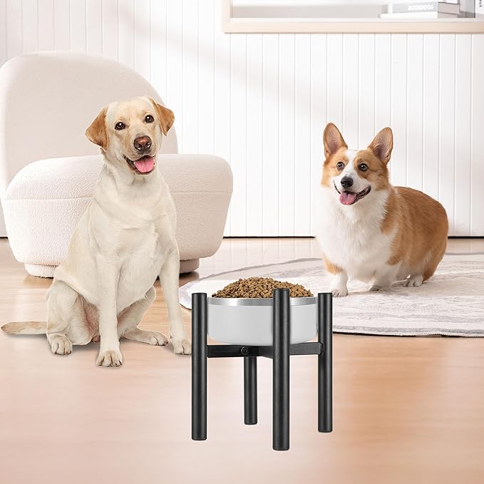 Lifted Dog Bowl Stand - Without Bowls, Single Raise Pet Food Table Adjustable Wide 6-10", Tall 8 10 12" - Bowl Stand Size Optional, Dog Bowls Holder Elevated for Small Medium Large Dogs Breed