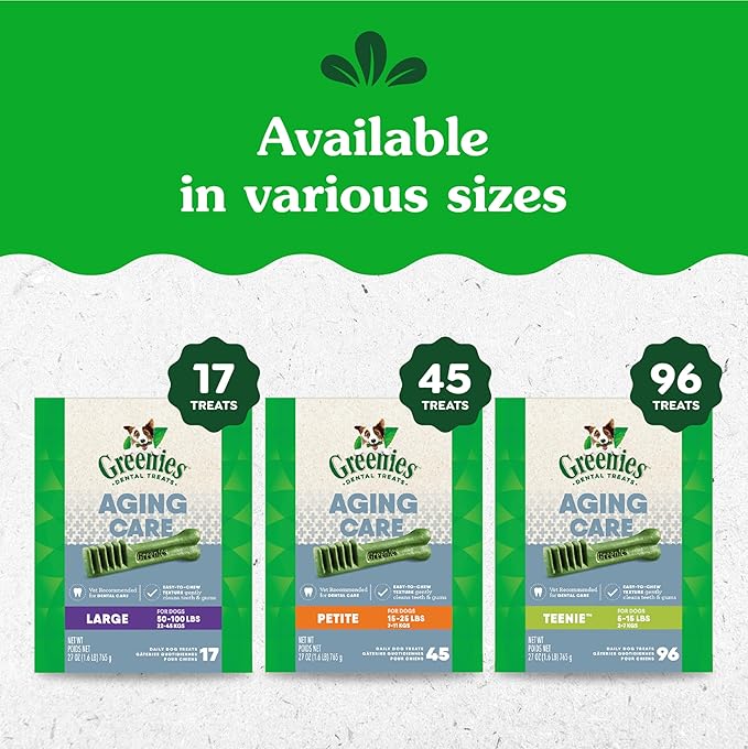 Greenies Veterinarian-Recommended Aging Care Adult Natural Dental Dog Treats Petite Size, 27 oz. Pack, 45 Count