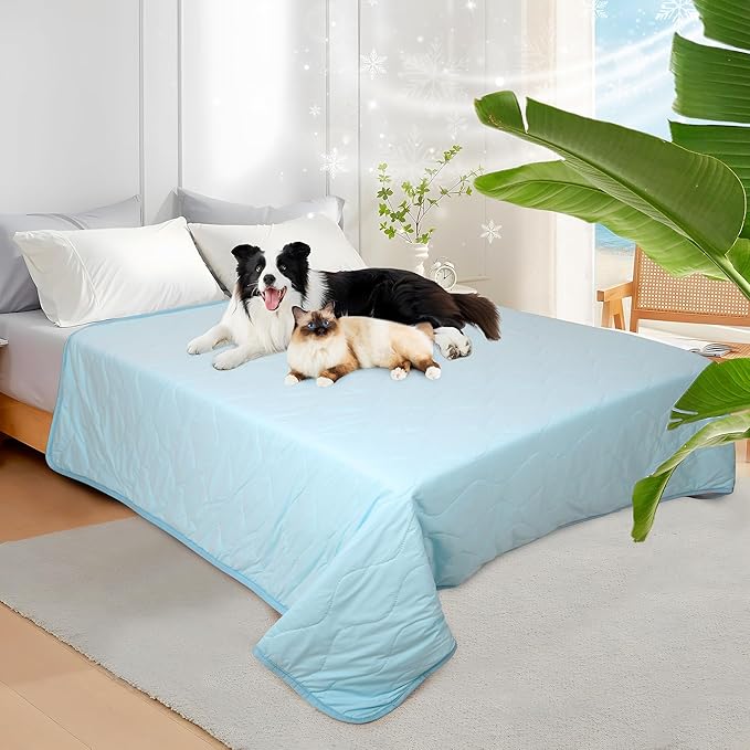 Cooling Blanket for Dogs - Q-MAX>0.4 Waterproof Pet Throw Blanket Bed Cover, Non-Slip Dog Blankets for Couch Protector, Washable Furniture Cover for Summer, Blue,60x80