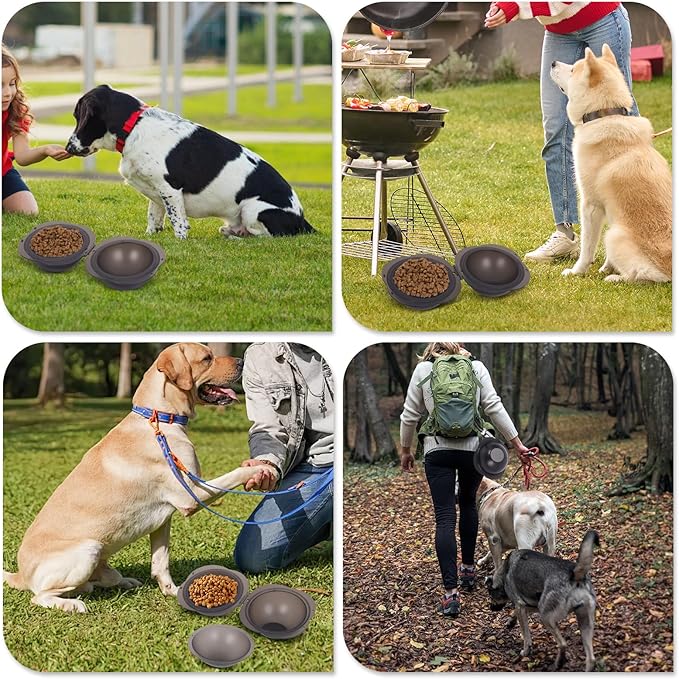 Portable Dog Bowls Travel Pet Bowls Food and Water Feeder, Pet Cats Puppies Feeding Watering Dish for Walking, Parking, Traveling, Camping (Grey)