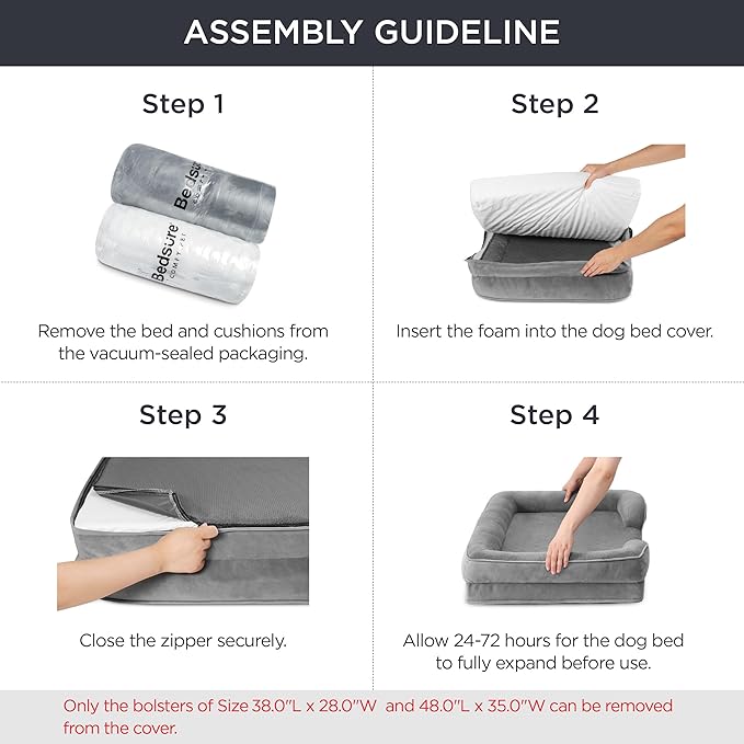 Bedsure Orthopedic Dog Beds Large Sized Dog - Washable Large Dog Cat Bed Waterproof, Comfort Dogs Couch Sofa with Washable Removable Cover, Pet Bed with Nonskid Bottom, Dune Haze Blue, 35"