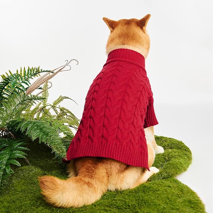 Haloumoning Classic Knit Pullover Dog Sweater, Turtle-Neck Dog Christmas Sweater, Warm Soft Sweaters for Girl Boy for Small Medium Large Dogs