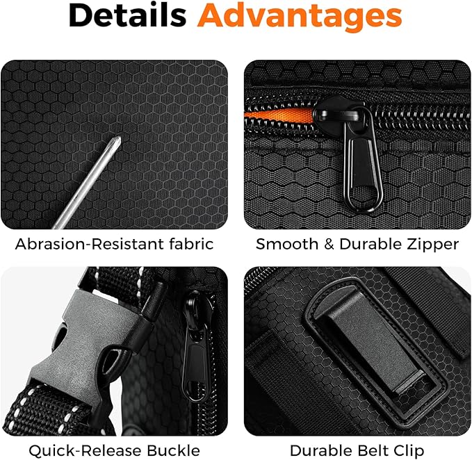 Aosbos Dog Treat Pouch with Built-in Poop Bag Dispenser & Easy-Clean Liner - Dog Training Treat Bag with Reflective Strap & Belt Clip, Black Orange