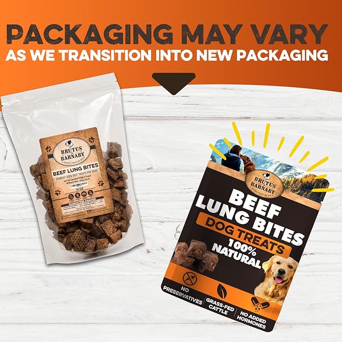 BRUTUS & BARNABY Beef Lung Bites for Dogs - 100% Single Ingredient Dog Treat Made in USA - Protein Packed, Crunchy, Healthy Dog Treats - Grain Free, Rawhide Free, No Additives