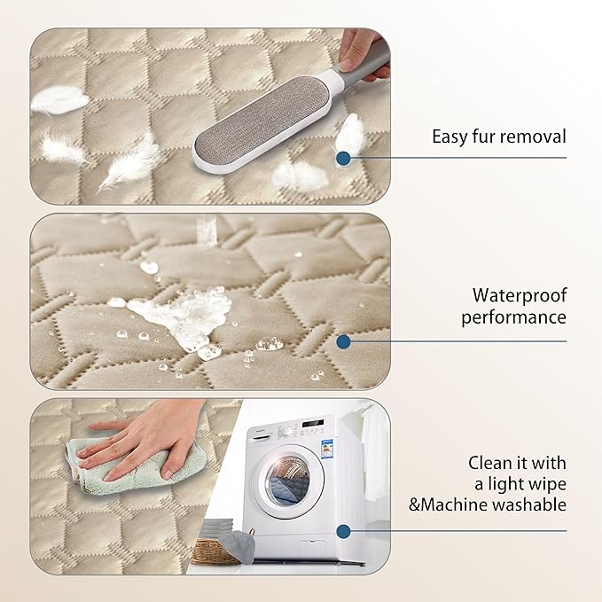 gogobunny 3X Stronger Waterproof Pet Blanket, Scratch Proof Furniture Protector for Dogs Cats, Reversible Cover 82x120 Inch, Dark Beige