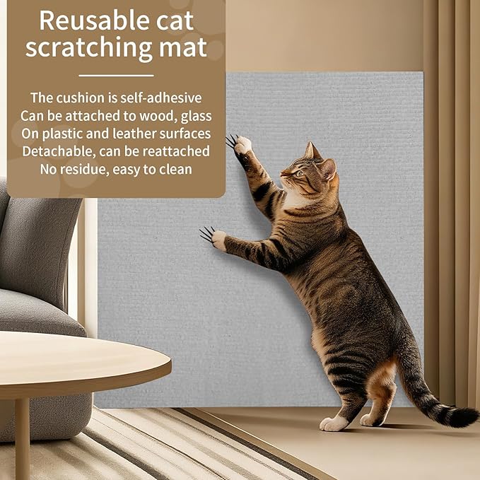 78.7"x15.8" Cat Scratch Mat,Adhesive Cat Scratch Pad for Furniture,DIY Cats Scratch Furniture Protector for Furniture,Sofa,Couch,Covering Cat Scratching Post Replacement Pads,Light Grey