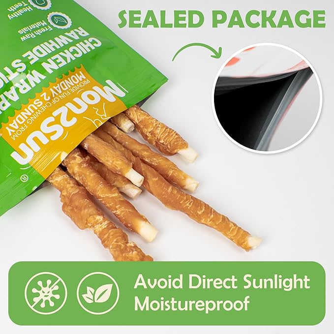 MON2SUN Dog Treats, 5 Inch Rawhide Twist Chicken Hide Sticks, Suitable for Puppy and Small Dogs, 5 Inch (Chicken, Pack of 75)