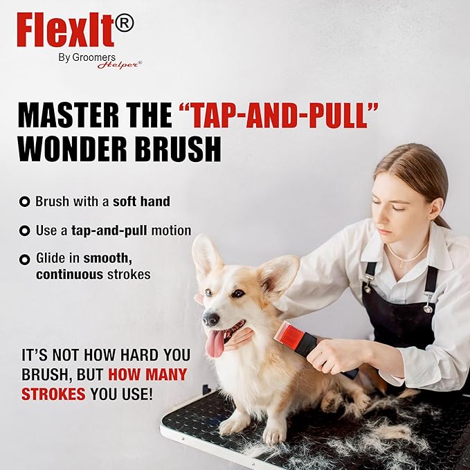 FlexIt Flexible Slicker Brush for Dogs - Professional 3-in-1 System & Video Trainings - Dual-Sided Dematting, Undercoating & Finishing Dog Grooming Brush by Groomers Helper (Double, Firm Flex)